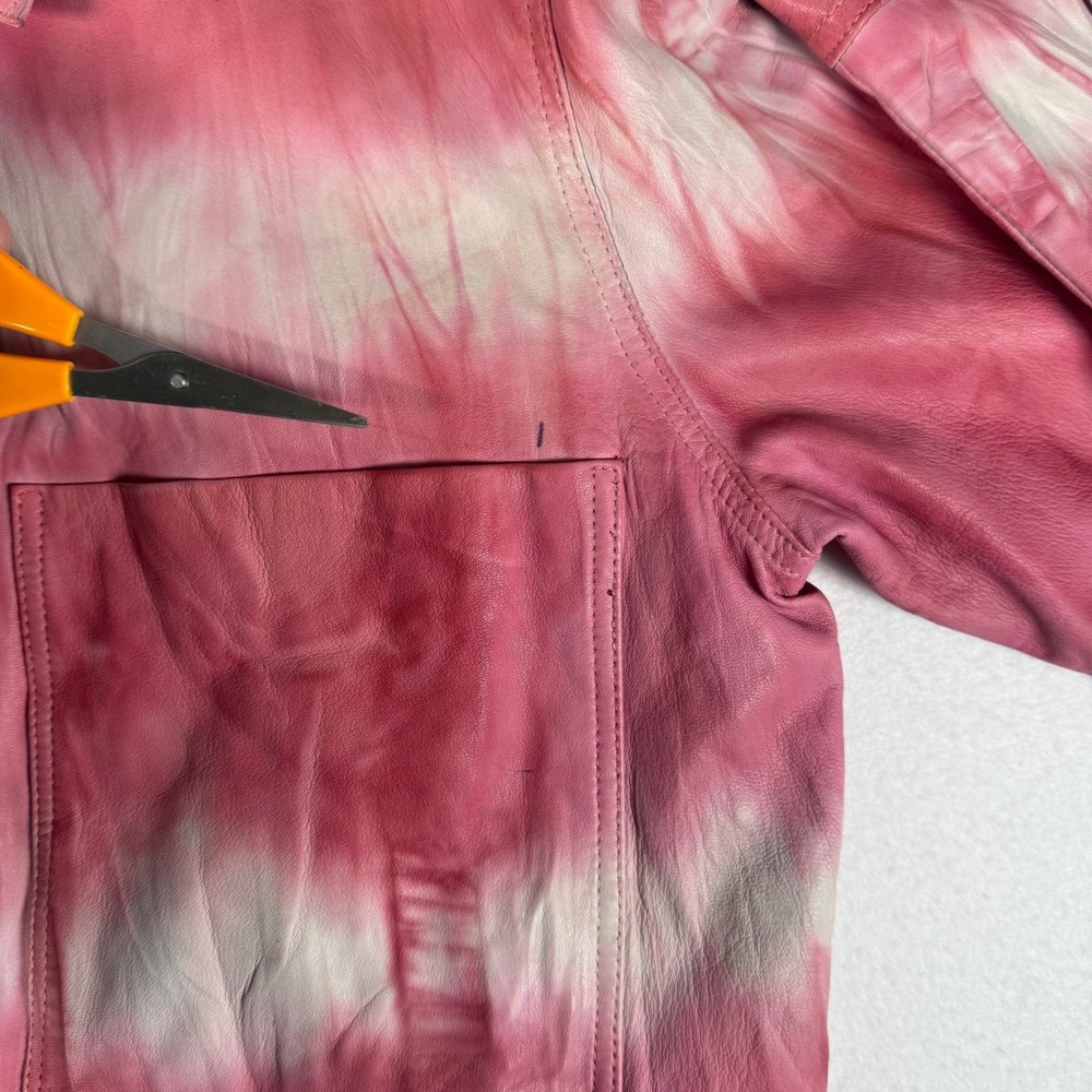REMAIN Birger Christensen Mariona Jacket Womens 34 Pink Leather Tie Dye Cropped - Picture 10 of 12